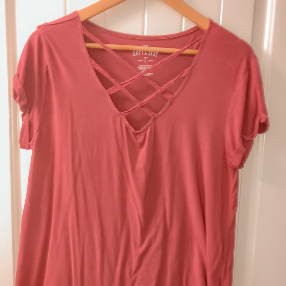 American Eagle Soft&Sexy mauve pink cross neckline